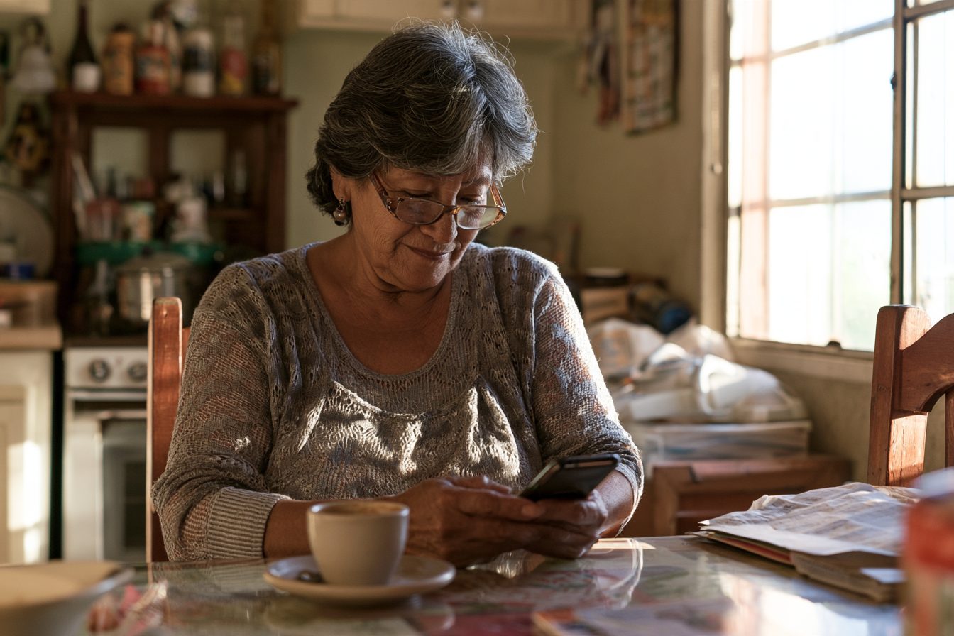 Paciente contenta revisando la confirmación de su cita