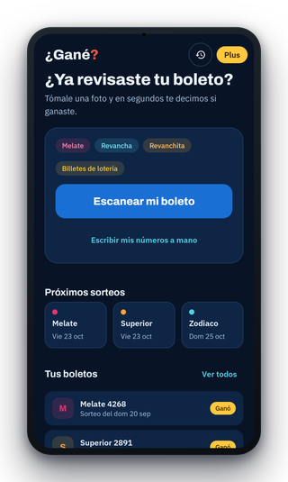 Pantalla de inicio de ¿Gané? con el botón Escanear mi boleto